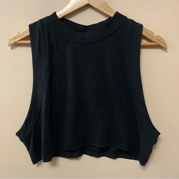 Lululemon All Yours Cropped Cotton Tank Top Train Black Size 12 - Picture 2 of 7